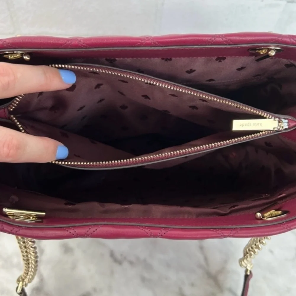 Kate Spade Natalia Burgundy Blackberry Preserves Quilted Leather Tote NWT